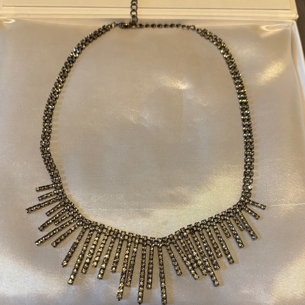 Boho Silver Necklace with Crystal Accents